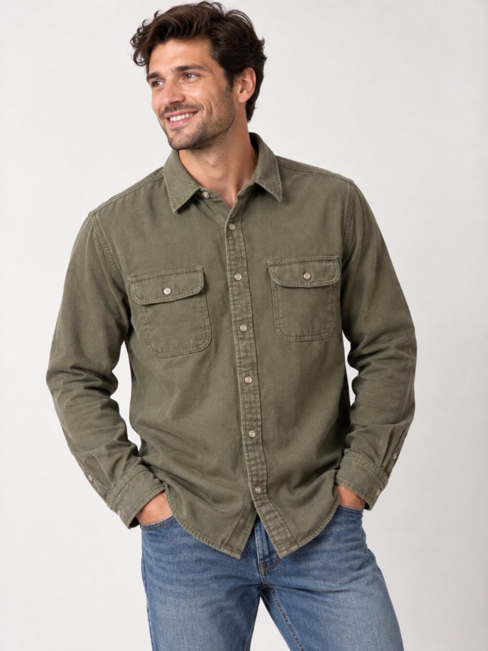 Banana Republic Men's Olive Green Cotton Utility Shirt M Standard Fit